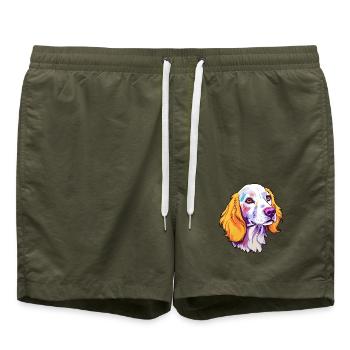 English Setter Hunderasse Cartoon Kawaii Illustrati - Badeshorts - Olive - Vorne - AI Model Male 185 light (185cm)