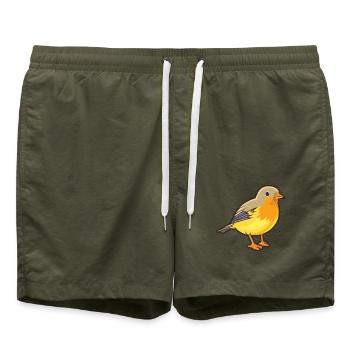 Finkenkarikatur Kawaii Aquarellillustration - Badeshorts - Olive - Vorne - AI Model Male 185 light (185cm)
