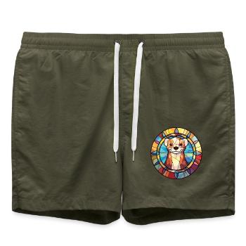 Frettchen buntes Aquarell Tier Haustier Illustration - Badeshorts - Olive - Vorne - AI Model Male 185 light (185cm)