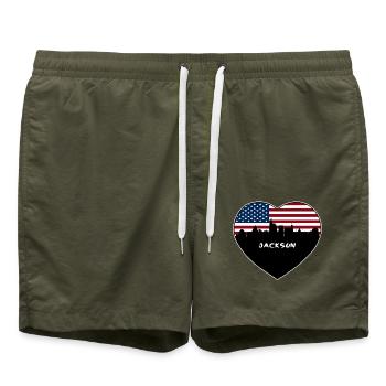 Jackson Mississippi USA Flagge Skyline Reisen Souven - Badeshorts - Olive - Vorne - AI Model Male 185 light (185cm)