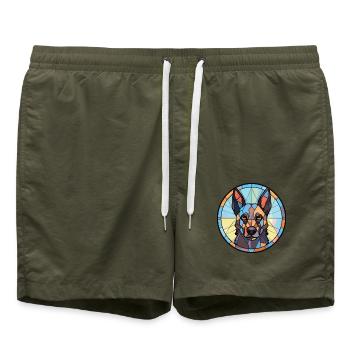 Belgischer Schäferhund Groenendael Hunderasse Aquarell - Badeshorts - Olive - Vorne - AI Model Male 185 light (185cm)