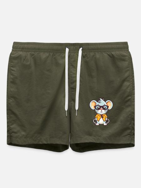 Maus mit Brille Cartoon Kawaii Illustration - Badeshorts - Olive