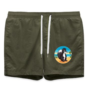 Stinktier-Aquarell-Cartoon-Kawaii-Clipart-Tier - Badeshorts - Olive - Vorne - AI Model Male 185 light (185cm)