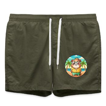 Cochon d’Inde Drôle Dessin Animé Plage Été Lunettes de soleil - Short de bain - vert olive - Devant - AI Model Male 185 light (185cm)