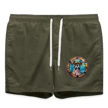 Deutsche Boxer Hund Rasse Bunt Glas Bunt Wate - Badeshorts - Olive - Vorne - AI Model Male 185 light (185cm)