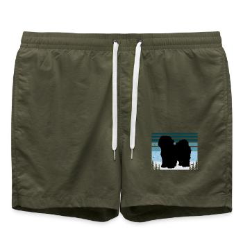 Bolognese Hundeliebhaber Silhouette Vintage Sonnenuntergang - Badeshorts - Olive - Vorne - AI Model Male 185 light (185cm)