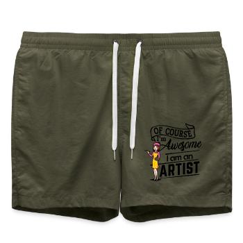 Of course I'm awesome, I am an Artist - Badeshorts - Olive - Vorne - AI Model Male 185 light (185cm)