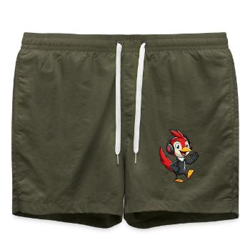 Woodpecker Lustige Zeichentrickfigur Kopfhörermusik - Badeshorts - Olive - Vorne - AI Model Male 185 light (185cm)