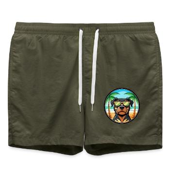 Rottweiler Chien Race Dessin Animé Lunettes De Soleil Plage - Short de bain - vert olive - Devant - AI Model Male 185 light (185cm)