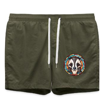 Dachs buntes Aquarell Tier Haustier Illustration - Badeshorts - Olive - Vorne - AI Model Male 185 light (185cm)