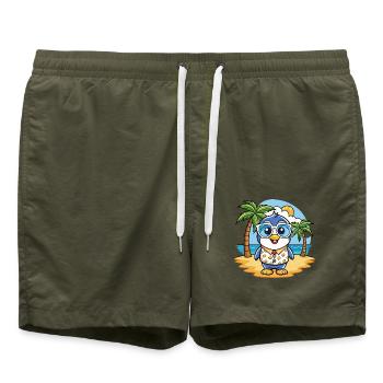 Pinguin Lustige Cartoon Sommer Strand Sonnenbrille - Badeshorts - Olive - Vorne - AI Model Male 185 light (185cm)
