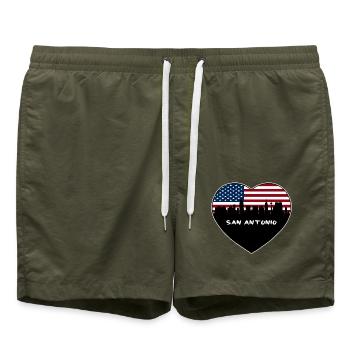 San Antonio Texas USA Flagge Skyline Reise Souvenir - Badeshorts - Olive - Vorne - AI Model Male 185 light (185cm)