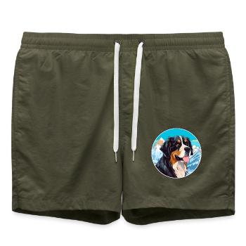 Berger De Beauce Hunderasse Cartoon Kawaii Watercol - Badeshorts - Olive - Vorne - AI Model Male 185 light (185cm)