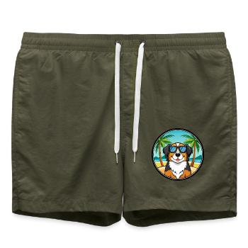 Greater Swiss Mountain Dog Breed Cartoon Beach - Swim Trunks - olive - Front - AI Model Male 185 light (185cm)