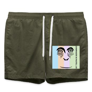 Chimpanzee in Pastell - Der intelligente Primat - Badeshorts - Olive - Vorne - AI Model Male 185 light (185cm)