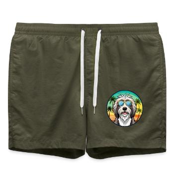 Bearded Collie Dog Breed Cartoon Sunglasses Beach - Swim Trunks - olive - Front - AI Model Male 185 light (185cm)