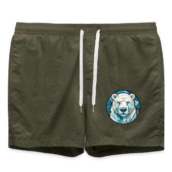 Eisbär Buntglas Bunte Karikatur Kawaii A - Badeshorts - Olive - Vorne - AI Model Male 185 light (185cm)