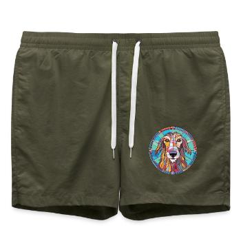Scottish Deerhound Hunderasse buntes Aquarell - Badeshorts - Olive - Vorne - AI Model Male 185 light (185cm)