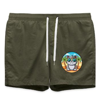 Schottische Falte Kurzhaarkatze Rasse Cartoon Strand - Badeshorts - Olive - Vorne - AI Model Male 185 light (185cm)