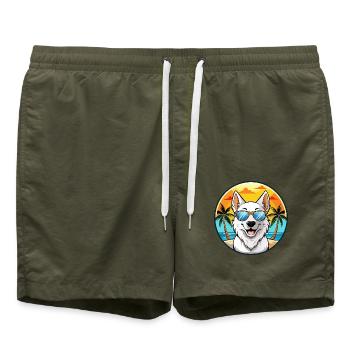 Berger Blanc Suisse Dog Breed Cartoon Sunglasses - Swim Trunks - olive - Front - AI Model Male 185 light (185cm)