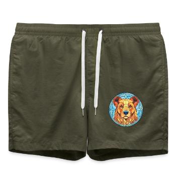 Tahltan Bär Hund Rasse Aquarell Illustration - Badeshorts - Olive - Vorne - AI Model Male 185 light (185cm)
