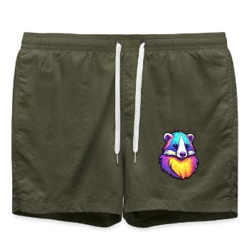 Dachs bunte Aquarell-Karikatur Kawaii Tier - Badeshorts - Olive - Vorne - AI Model Male 185 light (185cm)