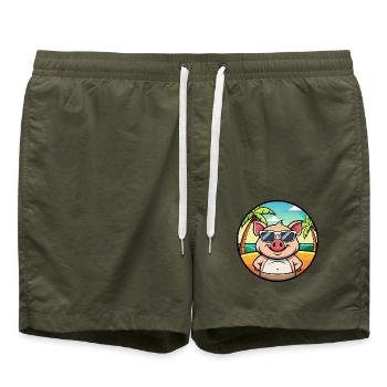 Cochon Drôle Dessin Animé Plage D’été Lunettes De Soleil Autocollant - Short de bain - vert olive - Devant - AI Model Male 185 light (185cm)