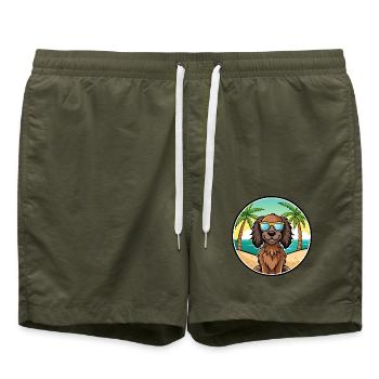 Deutsch Langhaar Vorstehhund Rasse Cartoon Strand - Badeshorts - Olive - Vorne - AI Model Male 185 light (185cm)