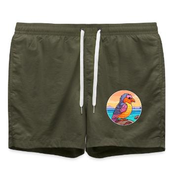 Kuckuck Aquarell Cartoon Kawaii Clipart Tier - Badeshorts - Olive - Vorne - AI Model Male 185 light (185cm)