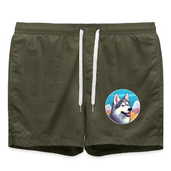 Nördliche Inuit Hunderasse Cartoon Kawaii Aquarell - Badeshorts - Olive - Vorne - AI Model Male 185 light (185cm)