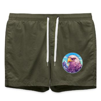 Falke Aquarell Karikatur Kawaii Haustier Tier Bunt - Badeshorts - Olive - Vorne - AI Model Male 185 light (185cm)