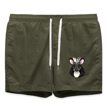 Stinktier buntes Aquarell Cartoon Kawaii Tier - Badeshorts - Olive - Vorne - AI Model Male 185 light (185cm)