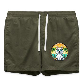 American Eskimo Dog Breed Cartoon Sunglasses Beach - Swim Trunks - olive - Front - AI Model Male 185 light (185cm)