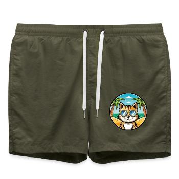 Domestic Cat Breed Cartoon Sunglasses Beach - Swim Trunks - olive - Front - AI Model Male 185 light (185cm)