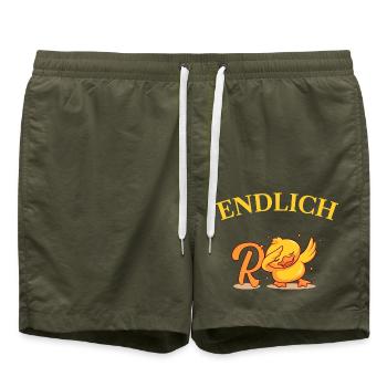 Endlich Rente Humor Ente Geschenk - Badeshorts - Olive - Vorne - AI Model Male 185 light (185cm)