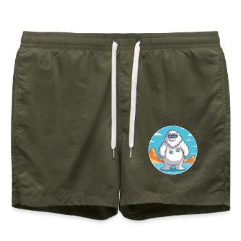 Yeti Aquarell Karikatur Kawaii Clipart Tier - Badeshorts - Olive - Vorne - AI Model Male 185 light (185cm)