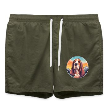 Basset Hund Hund Rasse Cartoon Kawaii Aquarell - Badeshorts - Olive - Vorne - AI Model Male 185 light (185cm)