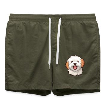Cotons de Tulear Hunderasse Aquarell Karikatur Kawa - Badeshorts - Olive - Vorne - AI Model Male 185 light (185cm)