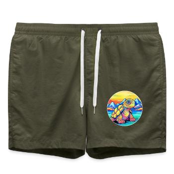 Schildkröte Aquarell Karikatur Kawaii Haustier Tier Farbe - Badeshorts - Olive - Vorne - AI Model Male 185 light (185cm)
