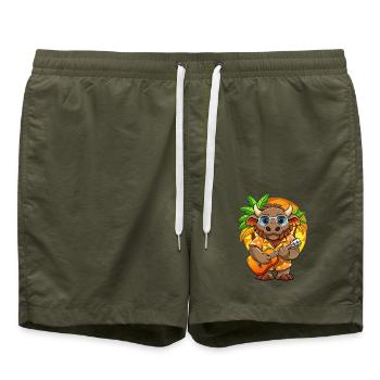 Drôle Bison Dessin Animé Plage D’été Lunettes De Soleil Guitare - Short de bain - vert olive - Devant - AI Model Male 185 light (185cm)