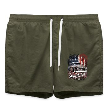 Vintager Pickup mit US-Flagge - Badeshorts - Olive - Vorne - AI Model Male 185 light (185cm)