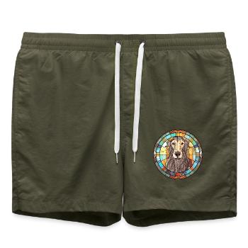 Scottish Deerhound Hunderasse Buntglas Colorfu - Badeshorts - Olive - Vorne - AI Model Male 185 light (185cm)