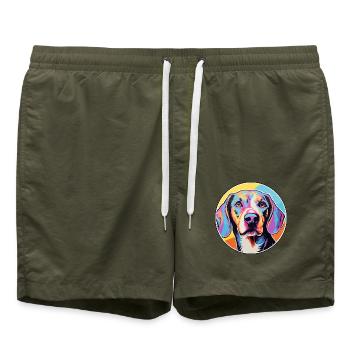 Serbischer dreifarbiger Hund Rasse Bunt Cartoo - Badeshorts - Olive - Vorne - AI Model Male 185 light (185cm)