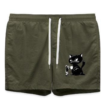 Katze - Badeshorts - Olive - Vorne - AI Model Male 185 light (185cm)
