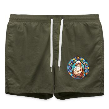 Taube buntes Aquarell Tier Haustier Illustration - Badeshorts - Olive - Vorne - AI Model Male 185 light (185cm)