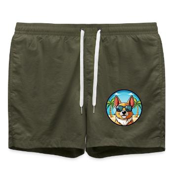 Combai Hunderasse Cartoon Sonnenbrille Strand - Badeshorts - Olive - Vorne - AI Model Male 185 light (185cm)