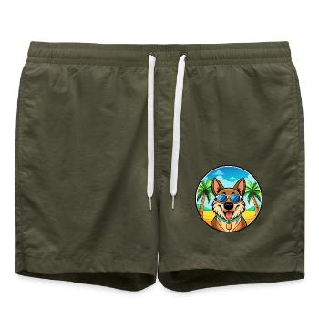 Majorca Shepherd Dog Breed Cartoon Sunglass Beach - Swim Trunks - olive - Front - AI Model Male 185 light (185cm)