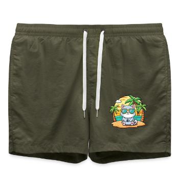 Cat Funny Cartoon Summer Beach Sunglasses - Swim Trunks - olive - Front - AI Model Male 185 light (185cm)