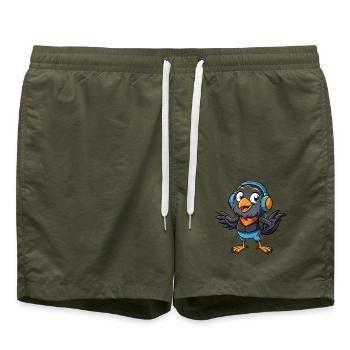 Crow Funny Cartoon Character Musique de casque - Short de bain - vert olive - Devant - AI Model Male 185 light (185cm)