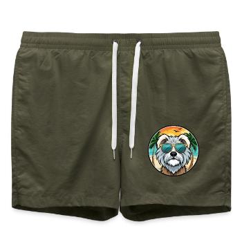 Tibet Terrier Hund Rasse Cartoon Sonnenbrille Strand - Badeshorts - Olive - Vorne - AI Model Male 185 light (185cm)